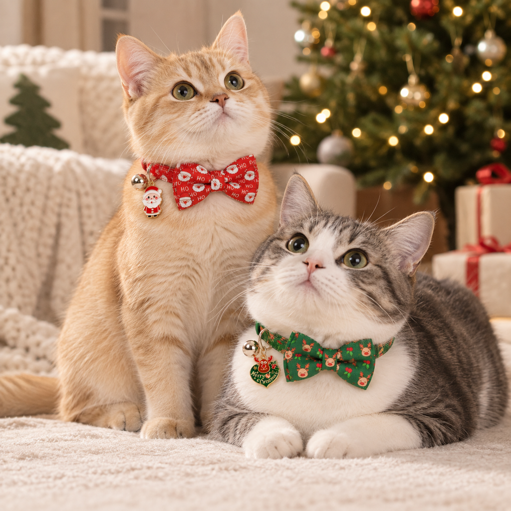 The Merry — Christmas Bow Tie Cat Collar Set
