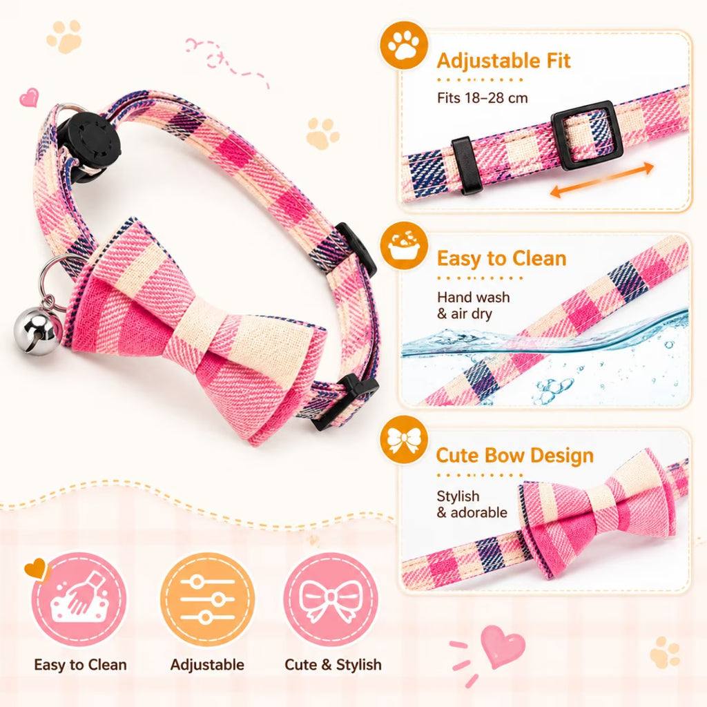 Cat Collar Kitten Collars with Bell and Bow Tie Breakaway Adjustable Safety Cat Collar