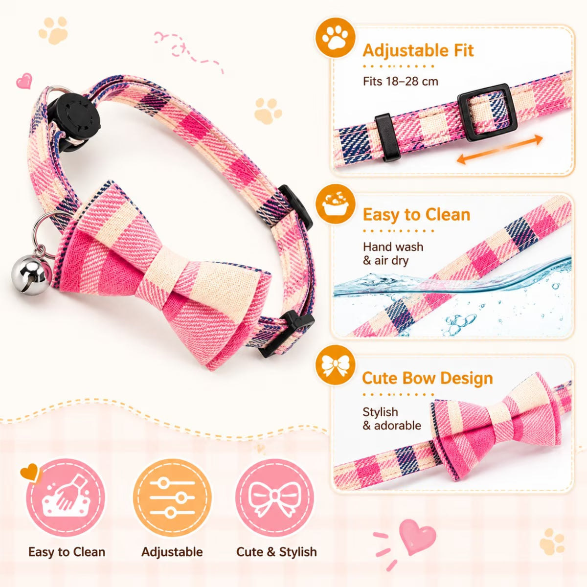 Cat Collar Kitten Collars with Bell and Bow Tie Breakaway Adjustable Safety Cat Collar