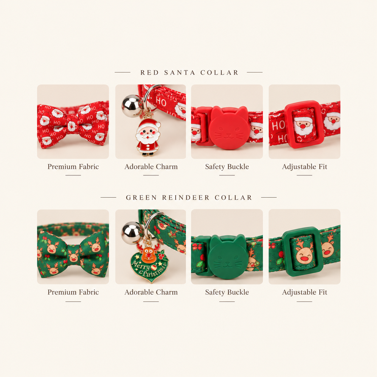 The Merry — Christmas Bow Tie Cat Collar Set