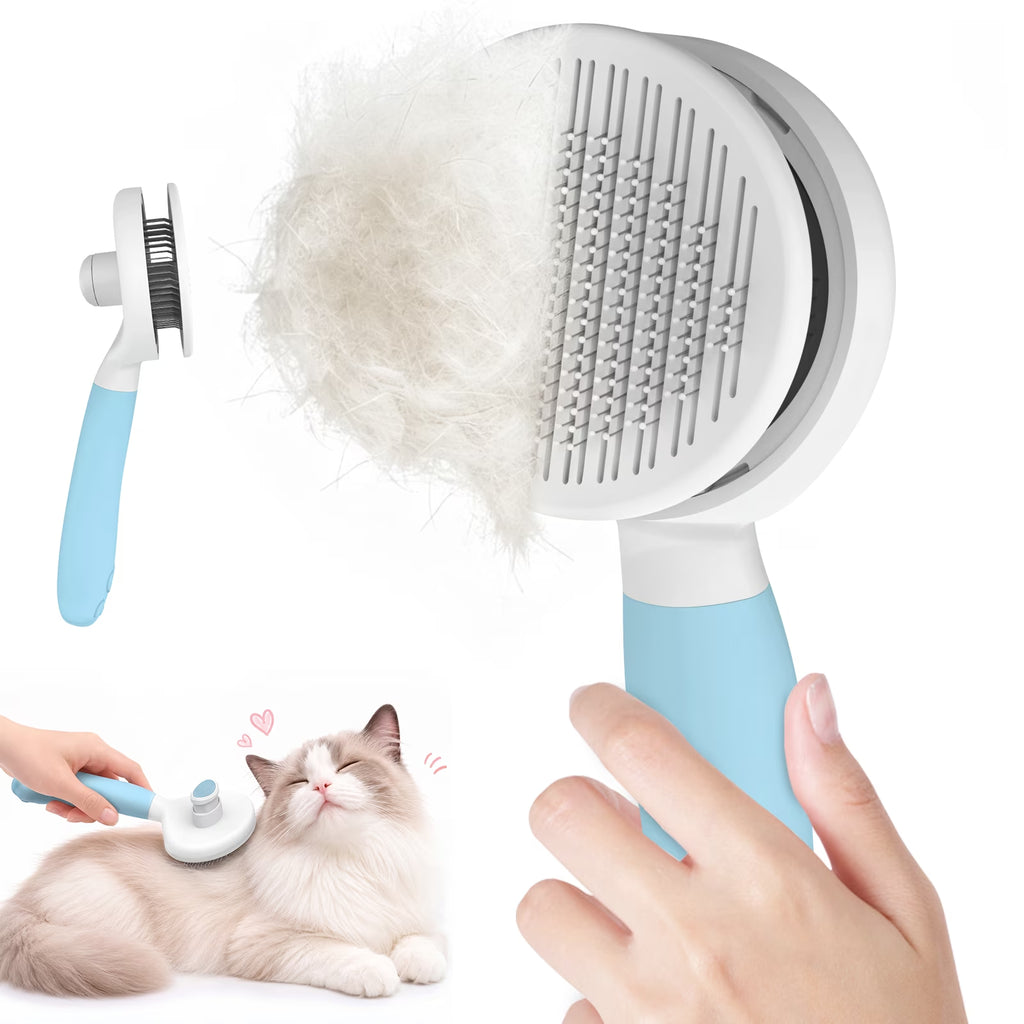 Cat & Dog Grooming Brush – Self-Cleaning Slicker Brush for Shedding, Removes Loose Fur & Tangles, Gentle & Skin-Friendly, Perfect for All Coat Types – Blue