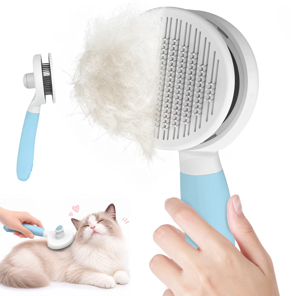 Cat & Dog Grooming Brush – Self-Cleaning Slicker Brush for Shedding, Removes Loose Fur & Tangles, Gentle & Skin-Friendly, Perfect for All Coat Types – Blue