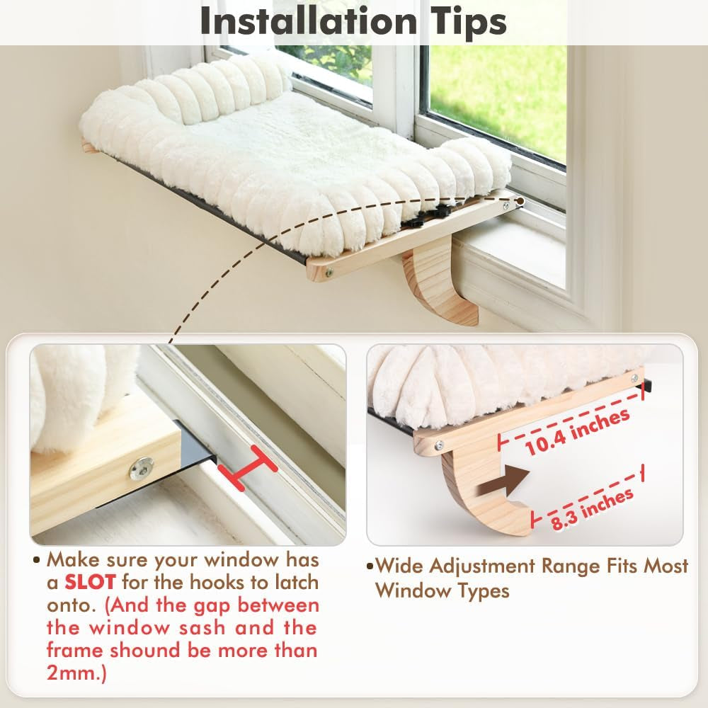 Cloud-Soft Cat Window Sill Perch, Zipper Design Cushion Pet Bed, M