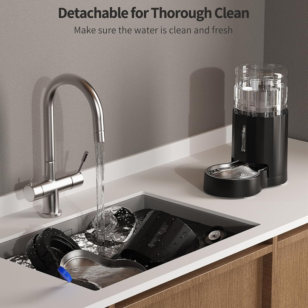 Cat Water Dispenser with Stainless Steel Bowl (4L Black)