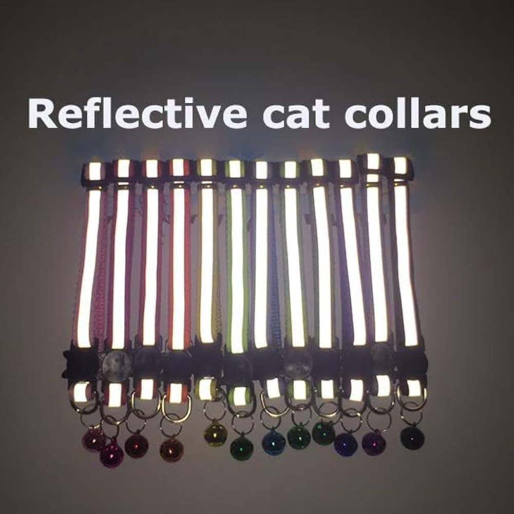 6 Pack Reflective Cat Collar with Bell, Breakaway and Safe Collars for Cats, Nylon, Pet Collar Mixed Colors Adjustable19-32Cm