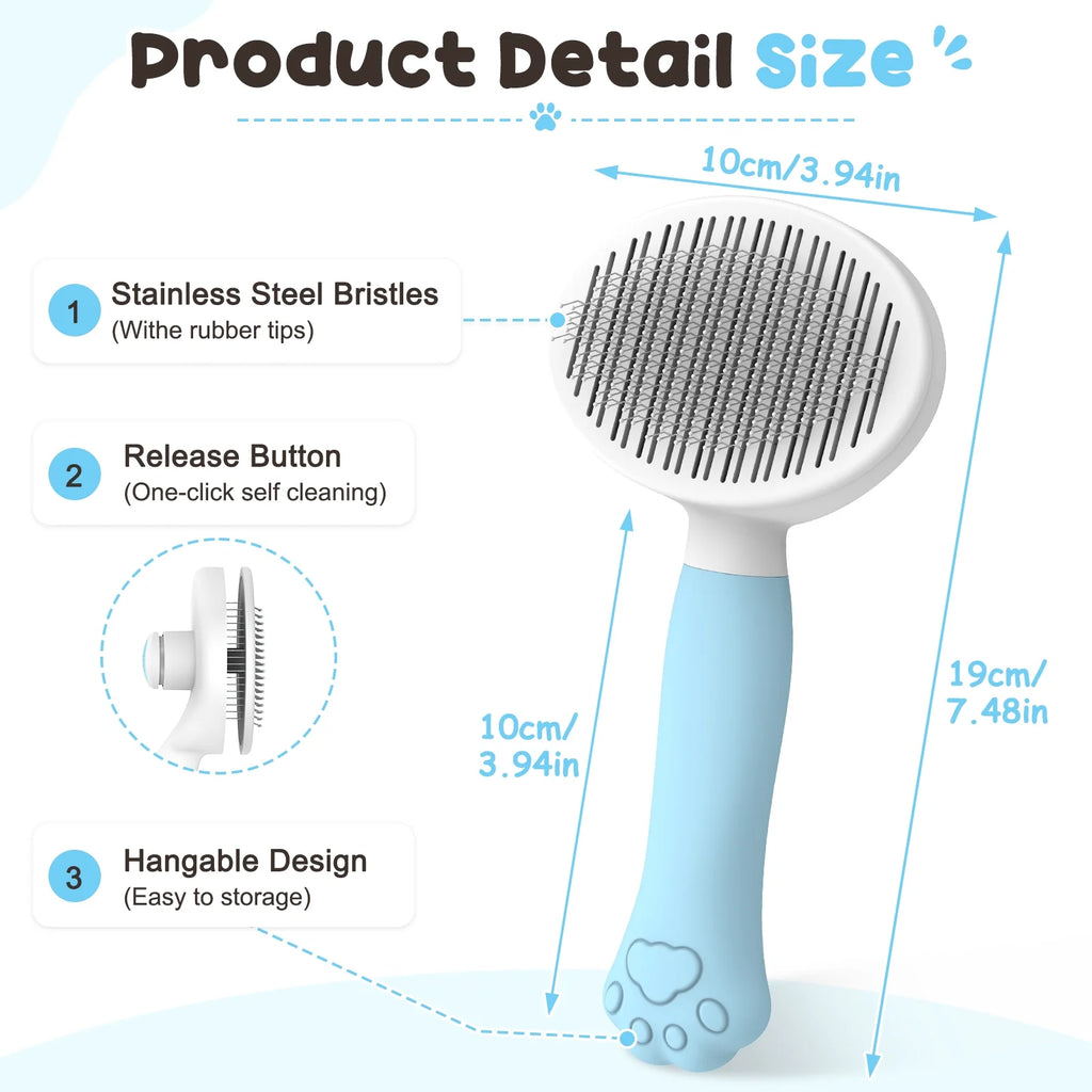 Cat & Dog Grooming Brush – Self-Cleaning Slicker Brush for Shedding, Removes Loose Fur & Tangles, Gentle & Skin-Friendly, Perfect for All Coat Types – Blue
