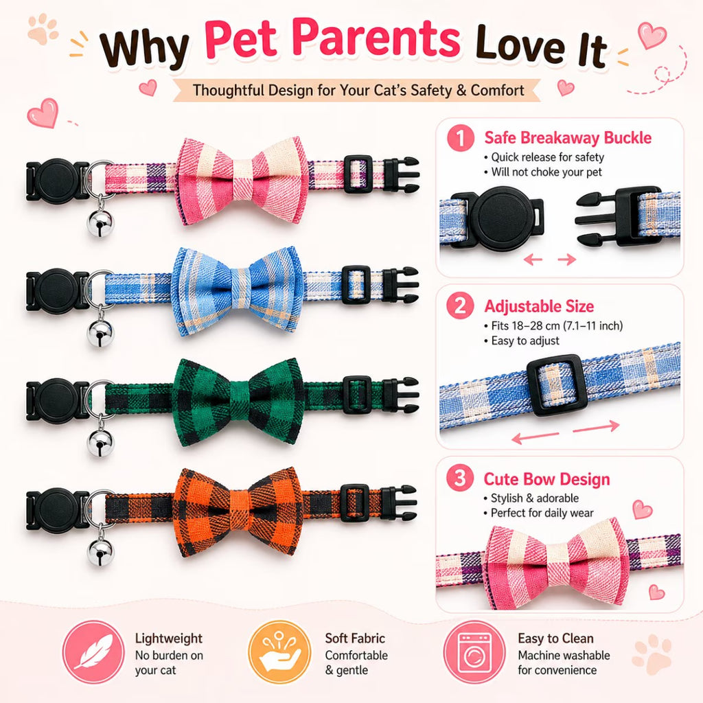 Cat Collar Kitten Collars with Bell and Bow Tie Breakaway Adjustable Safety Cat Collar