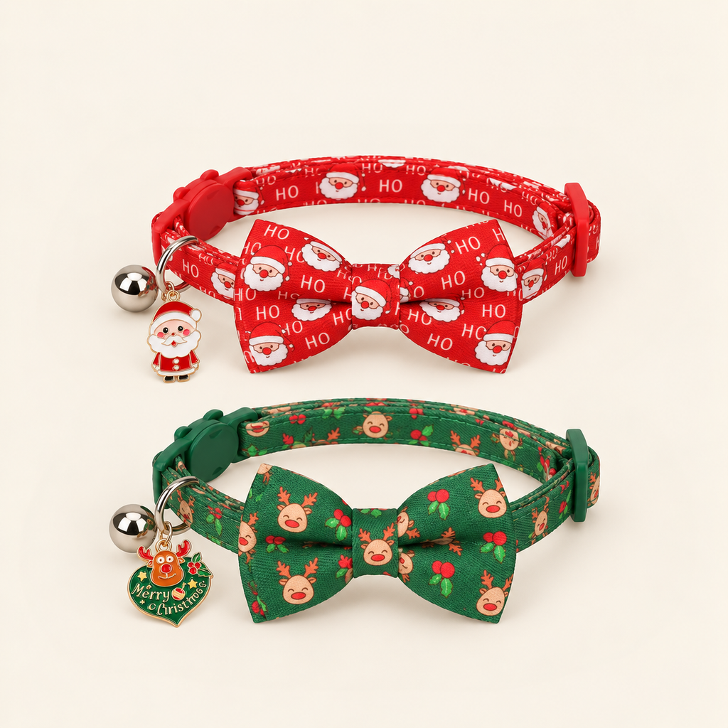 The Merry — Christmas Bow Tie Cat Collar Set