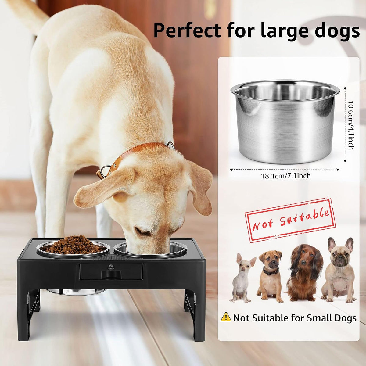 Elevated Dog Bowls, Stainless Steel Raised Dog Deep Bowl with Adjustable Stand, Double Dog Food and Water Bowl for Medium Large Dogs, 3 Heights 3.9”, 7.8”, 11.8”