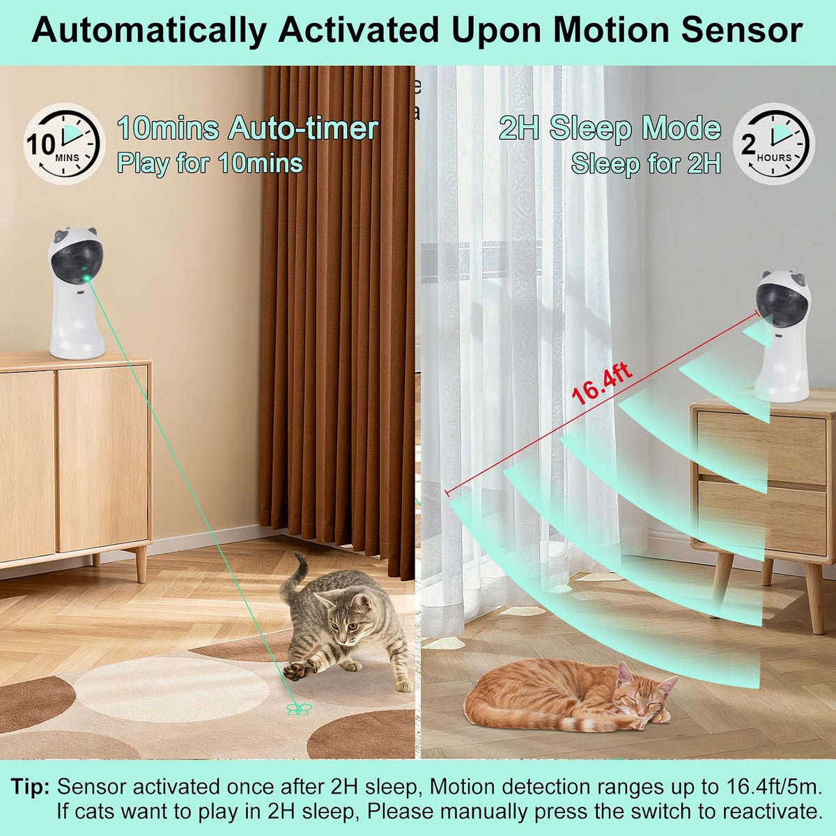 Automatic Cat Toy Green Light, 5 Fun Patterns, 4 Speed Modes
