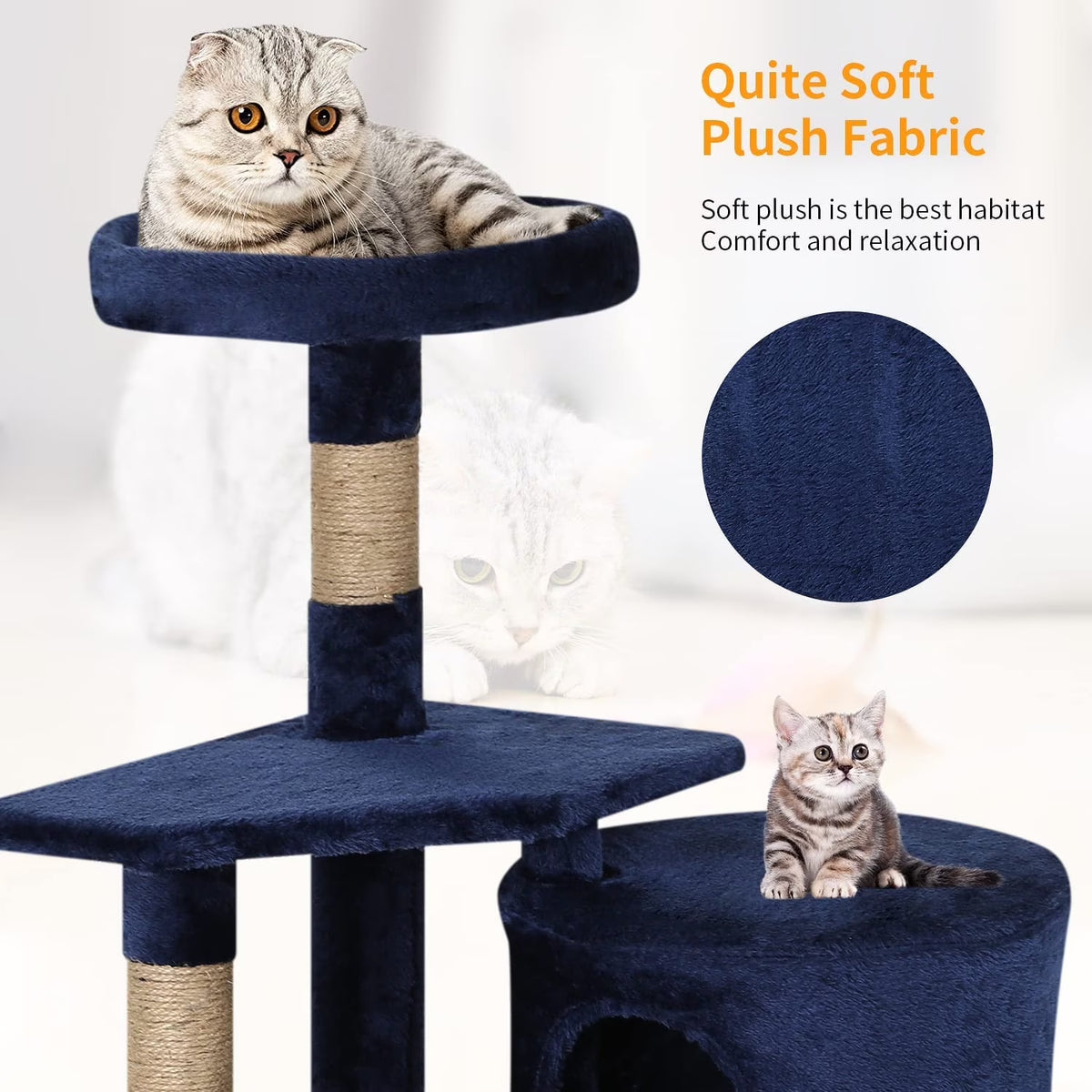 36 Inch Tall Cat Tree Cat Tower Cat Condo Multi-Level,Navy Blue