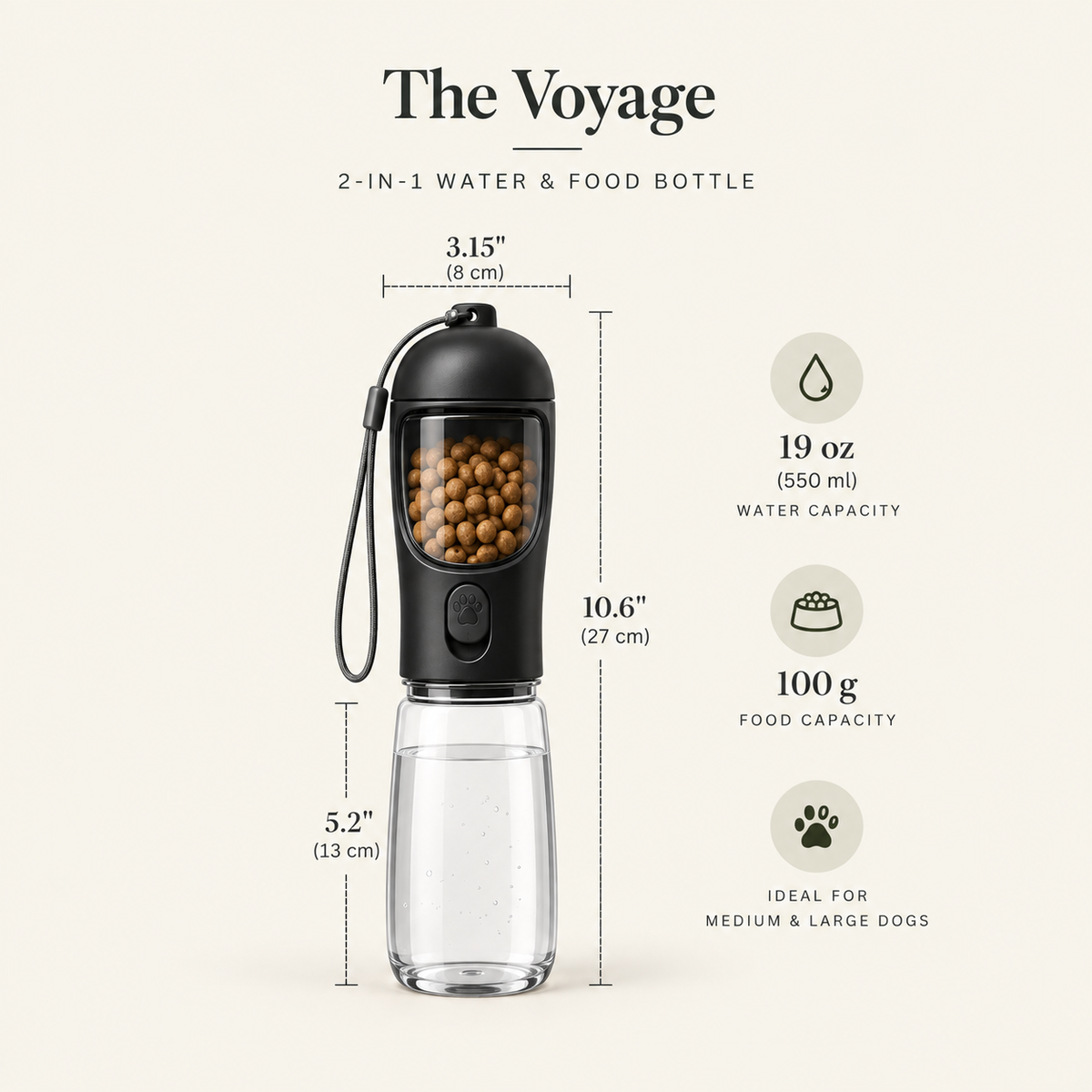 The Voyage — 2-in-1 water bottle and food container In Black