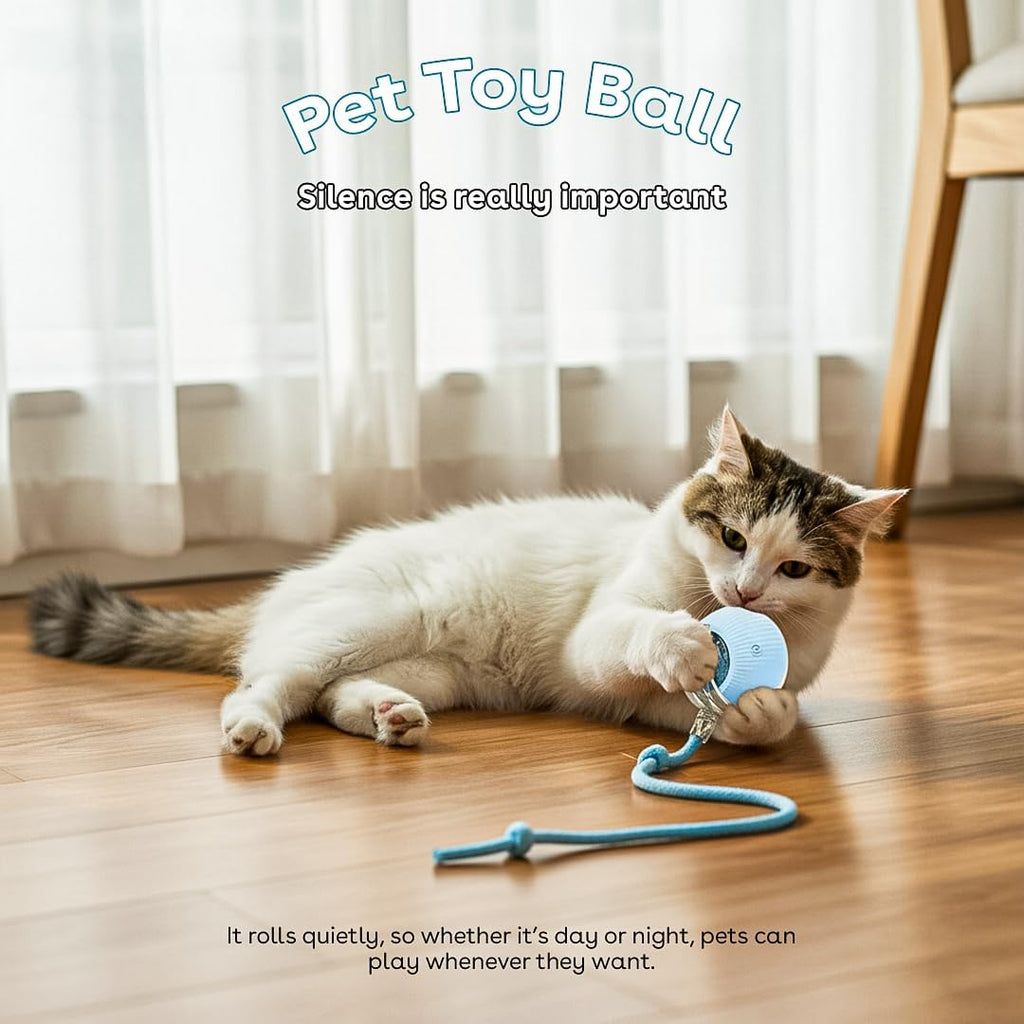 Interactive Cat Toy Ball, Automatic Intercative Cat Toys for Indoor Cats, the 3Rd Generation Agile Moving Cat Ball with Elastic Mesh Tail, Toys for Indoor Adult Cats, Motion Activated (Blue)