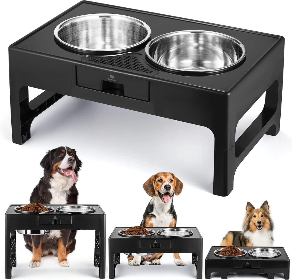 Elevated Dog Bowls, Stainless Steel Raised Dog Deep Bowl with Adjustable Stand, Double Dog Food and Water Bowl for Medium Large Dogs, 3 Heights 3.9”, 7.8”, 11.8”