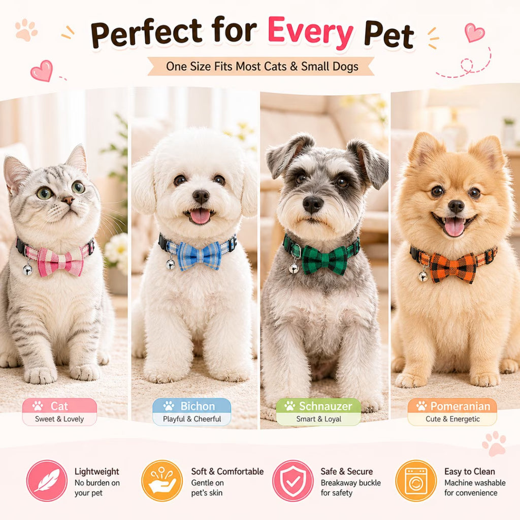 Cat Collar Kitten Collars with Bell and Bow Tie Breakaway Adjustable Safety Cat Collar