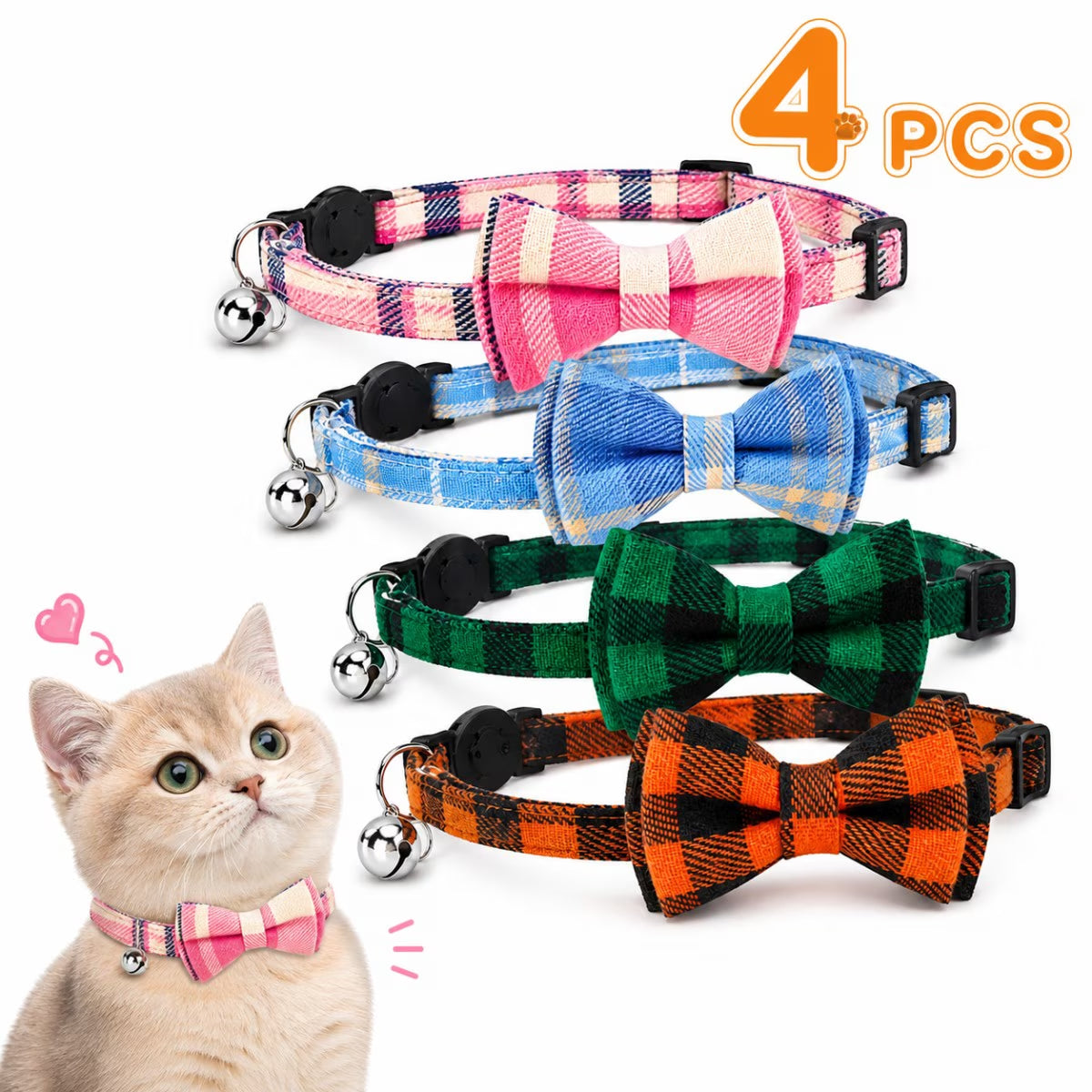 Cat Collar Kitten Collars with Bell and Bow Tie Breakaway Adjustable Safety Cat Collar