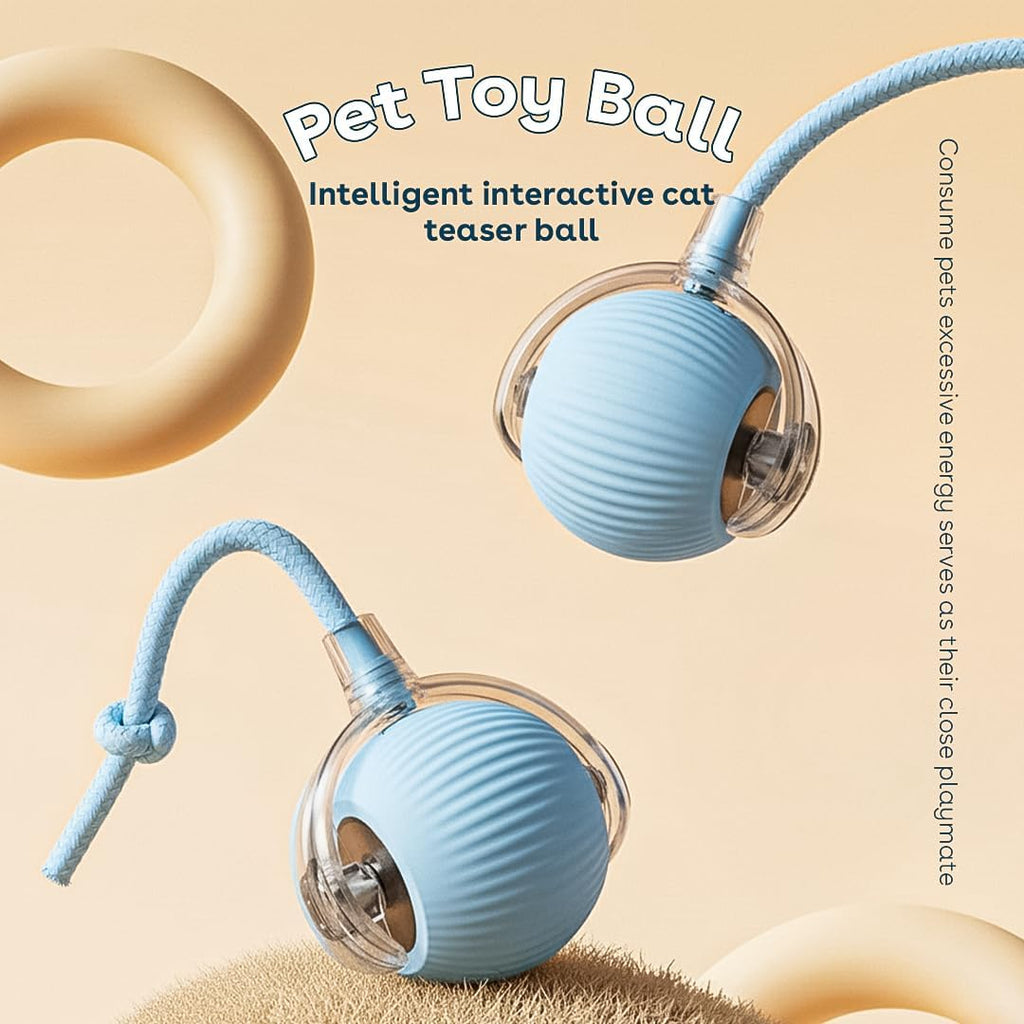 Interactive Cat Toy Ball, Automatic Intercative Cat Toys for Indoor Cats, the 3Rd Generation Agile Moving Cat Ball with Elastic Mesh Tail, Toys for Indoor Adult Cats, Motion Activated (Blue)