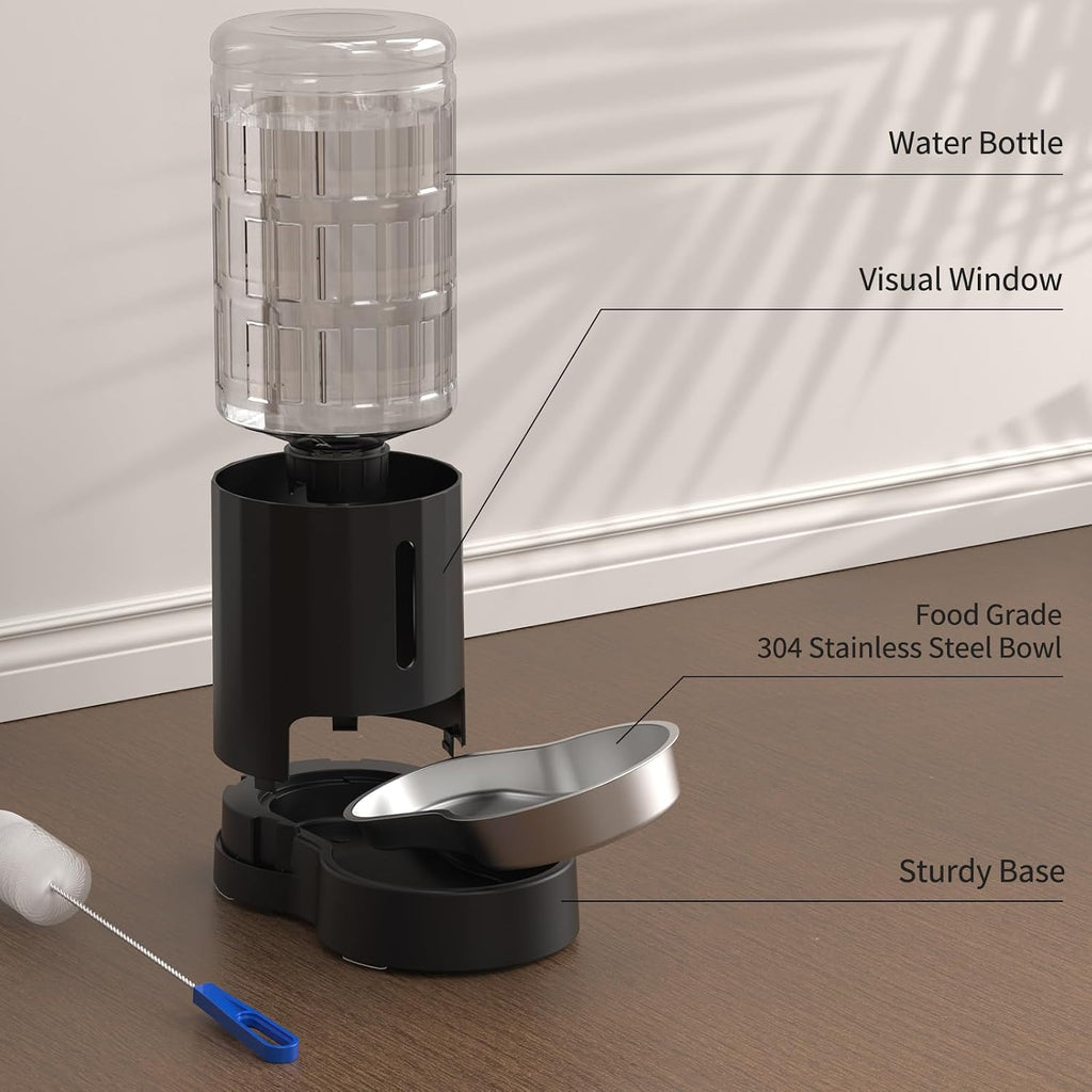 Cat Water Dispenser with Stainless Steel Bowl (4L Black)