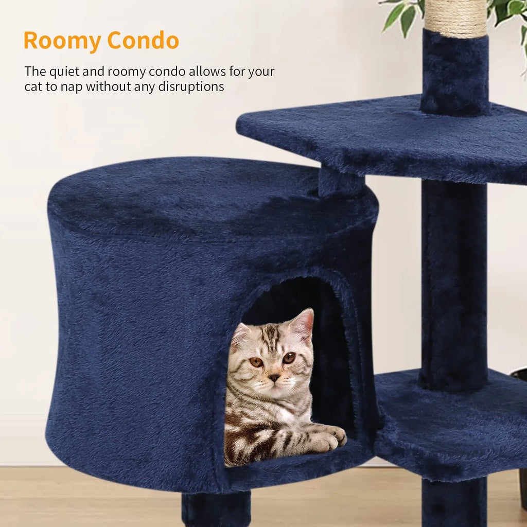 36 Inch Tall Cat Tree Cat Tower Cat Condo Multi-Level,Navy Blue