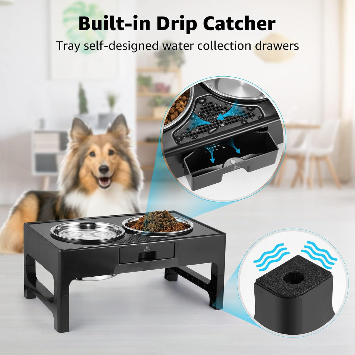 Elevated Dog Bowls, Stainless Steel Raised Dog Deep Bowl with Adjustable Stand, Double Dog Food and Water Bowl for Medium Large Dogs, 3 Heights 3.9”, 7.8”, 11.8”