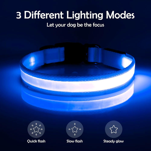 LED Dog Collar, Light up Dog Collar Adjustable USB Rechargeable Super Bright Safety Light Glowing Collars for Dogs(Small,Blue)