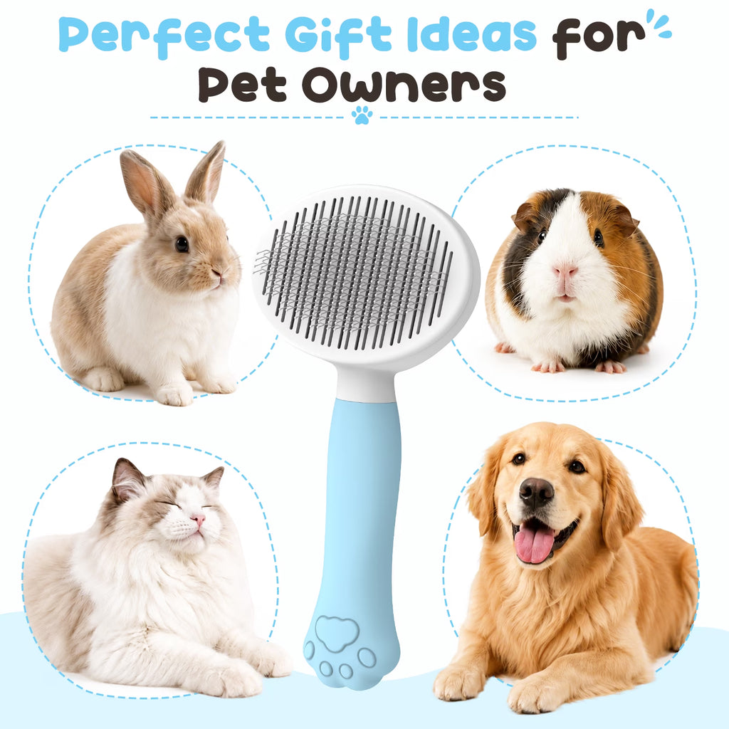 Cat & Dog Grooming Brush – Self-Cleaning Slicker Brush for Shedding, Removes Loose Fur & Tangles, Gentle & Skin-Friendly, Perfect for All Coat Types – Blue