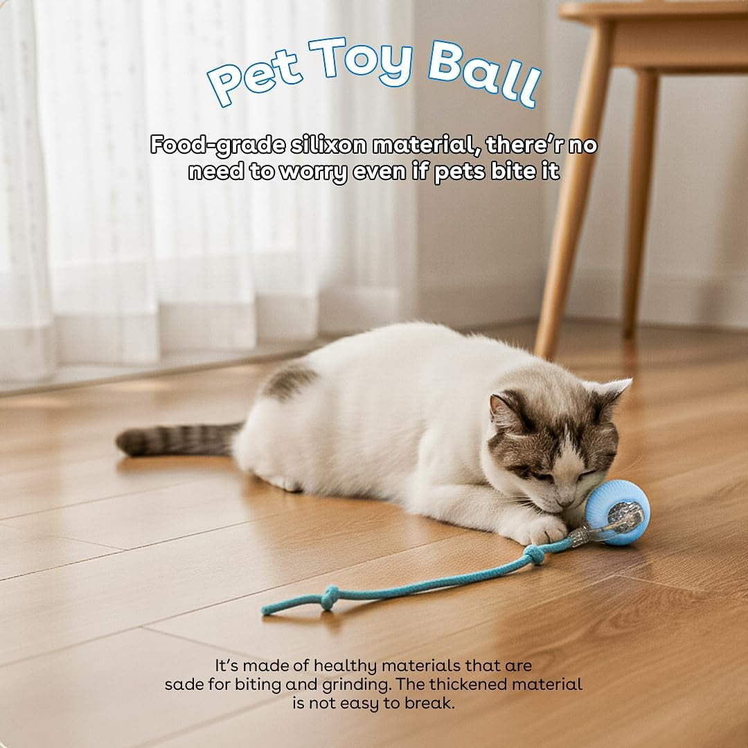 Interactive Cat Toy Ball, Automatic Intercative Cat Toys for Indoor Cats, the 3Rd Generation Agile Moving Cat Ball with Elastic Mesh Tail, Toys for Indoor Adult Cats, Motion Activated (Blue)