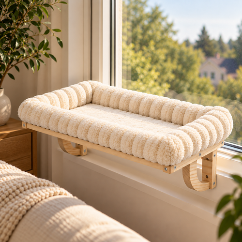 Cloud-Soft Cat Window Sill Perch, Zipper Design Cushion Pet Bed, M