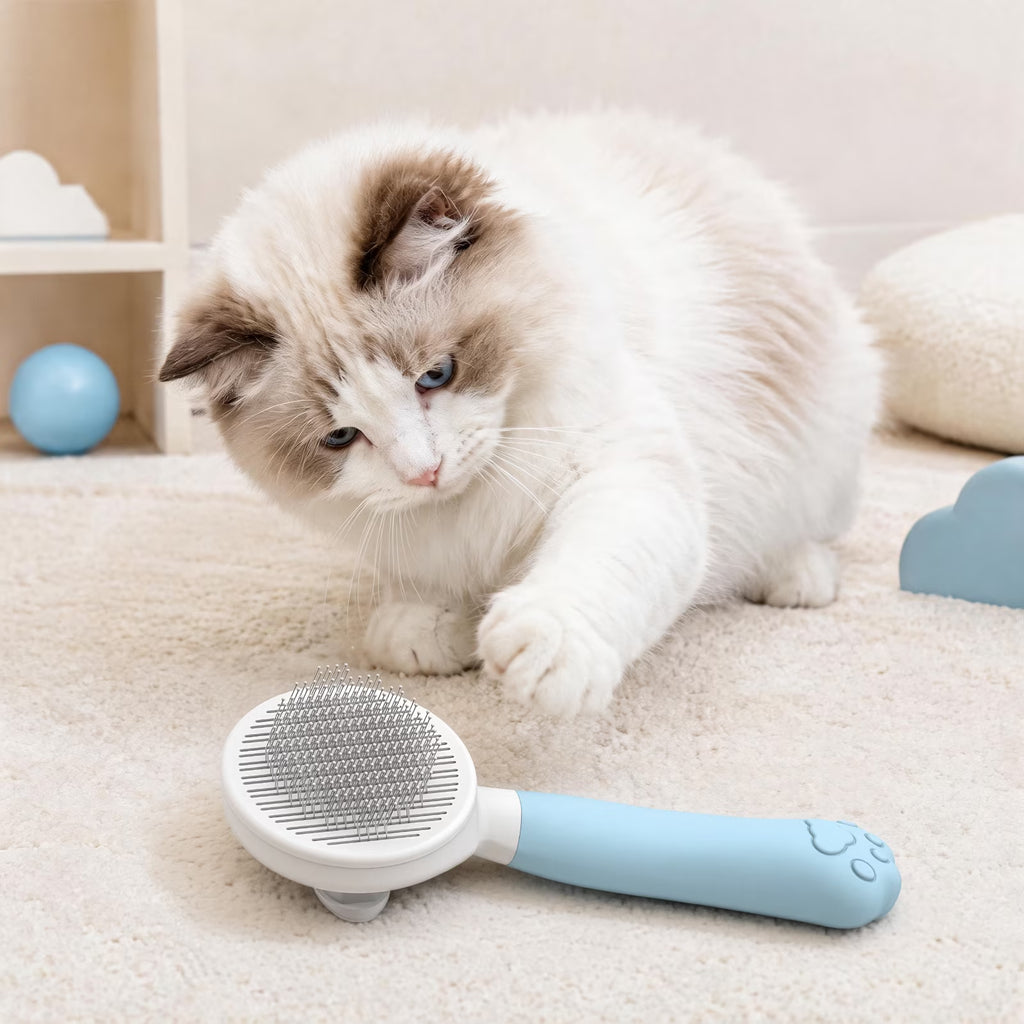Cat & Dog Grooming Brush – Self-Cleaning Slicker Brush for Shedding, Removes Loose Fur & Tangles, Gentle & Skin-Friendly, Perfect for All Coat Types – Blue