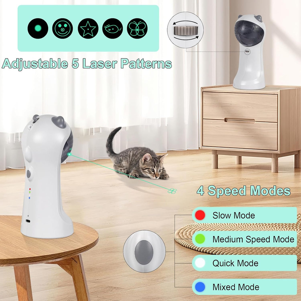 Automatic Cat Toy Green Light, 5 Fun Patterns, 4 Speed Modes