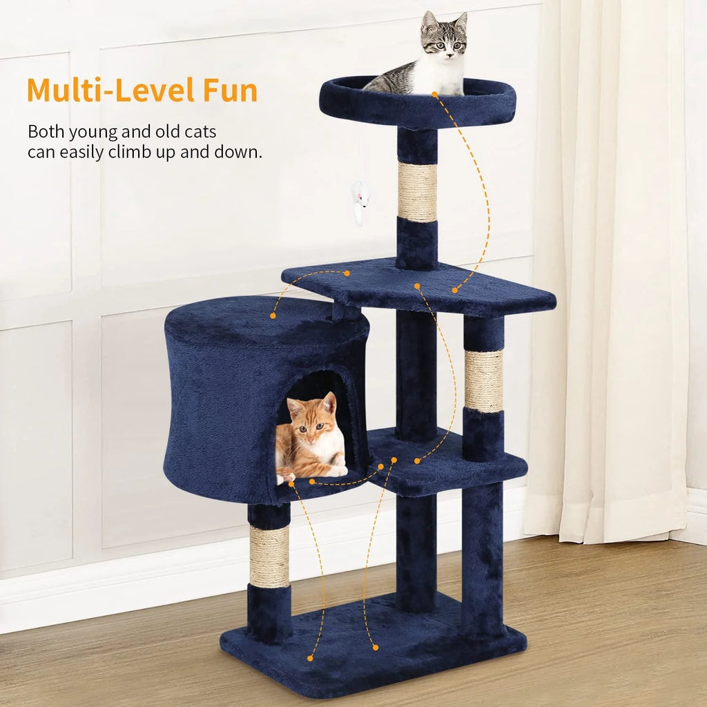 36 Inch Tall Cat Tree Cat Tower Cat Condo Multi-Level,Navy Blue