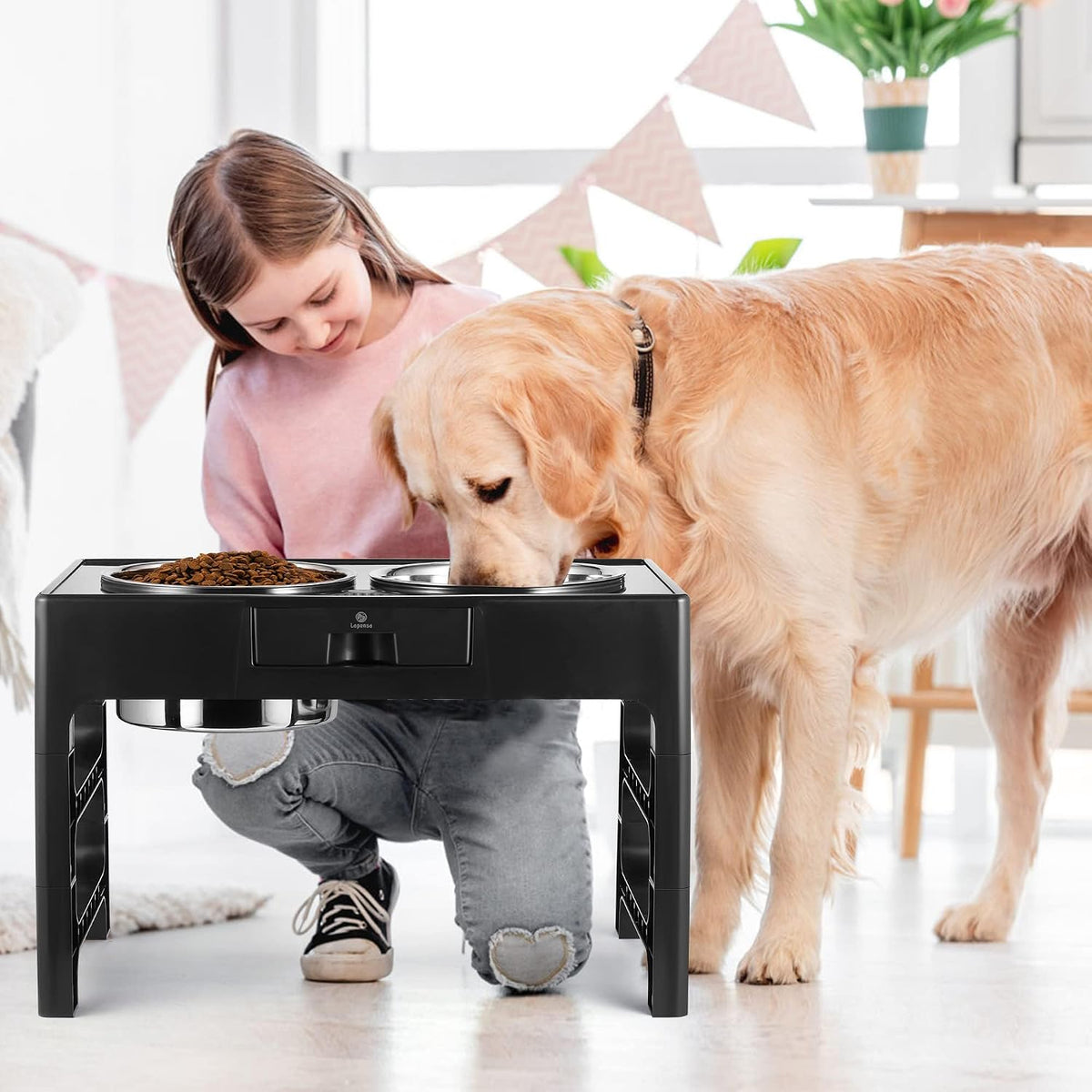 Elevated Dog Bowls, Stainless Steel Raised Dog Deep Bowl with Adjustable Stand, Double Dog Food and Water Bowl for Medium Large Dogs, 3 Heights 3.9”, 7.8”, 11.8”
