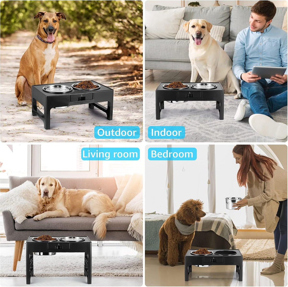 Elevated Dog Bowls, Stainless Steel Raised Dog Deep Bowl with Adjustable Stand, Double Dog Food and Water Bowl for Medium Large Dogs, 3 Heights 3.9”, 7.8”, 11.8”