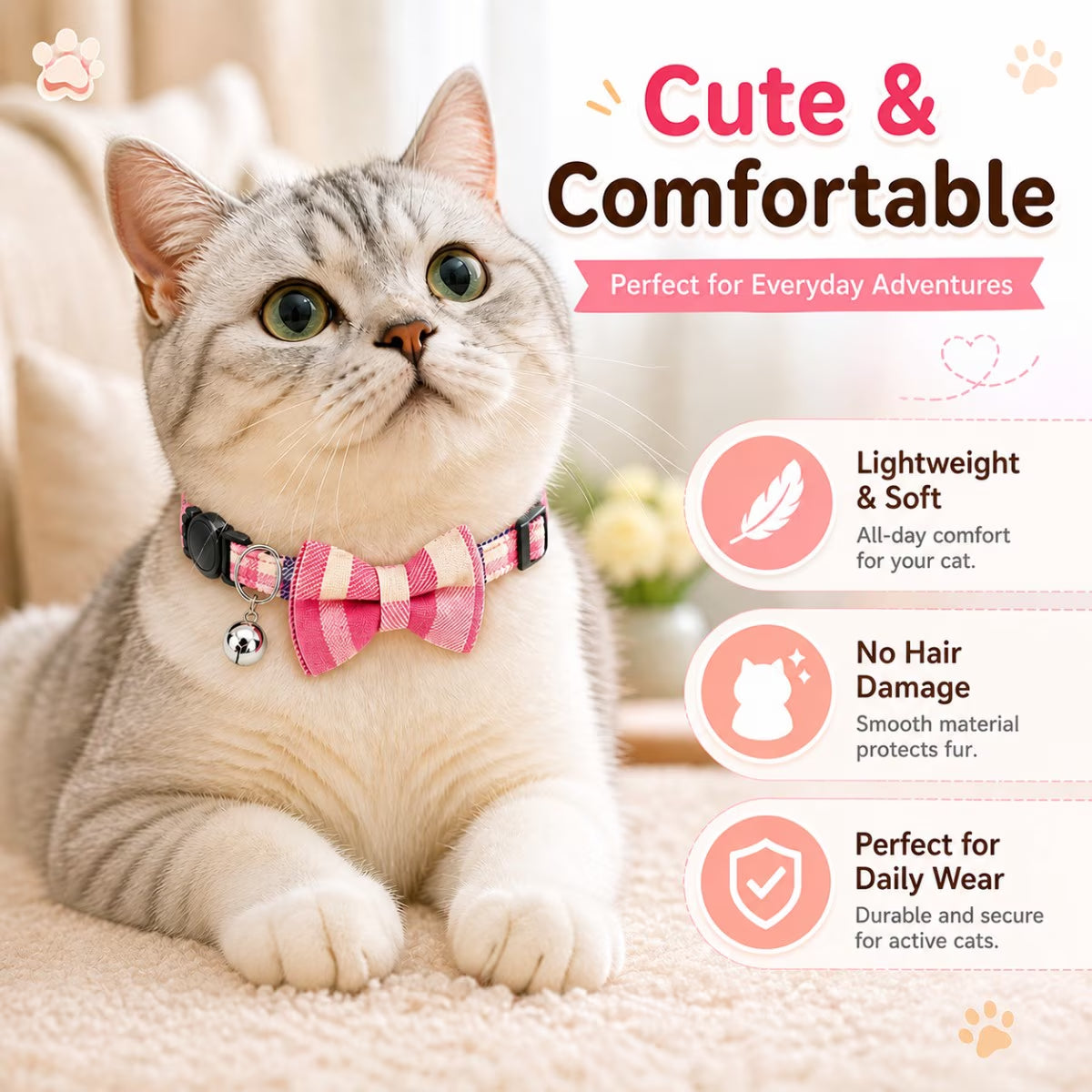 Cat Collar Kitten Collars with Bell and Bow Tie Breakaway Adjustable Safety Cat Collar