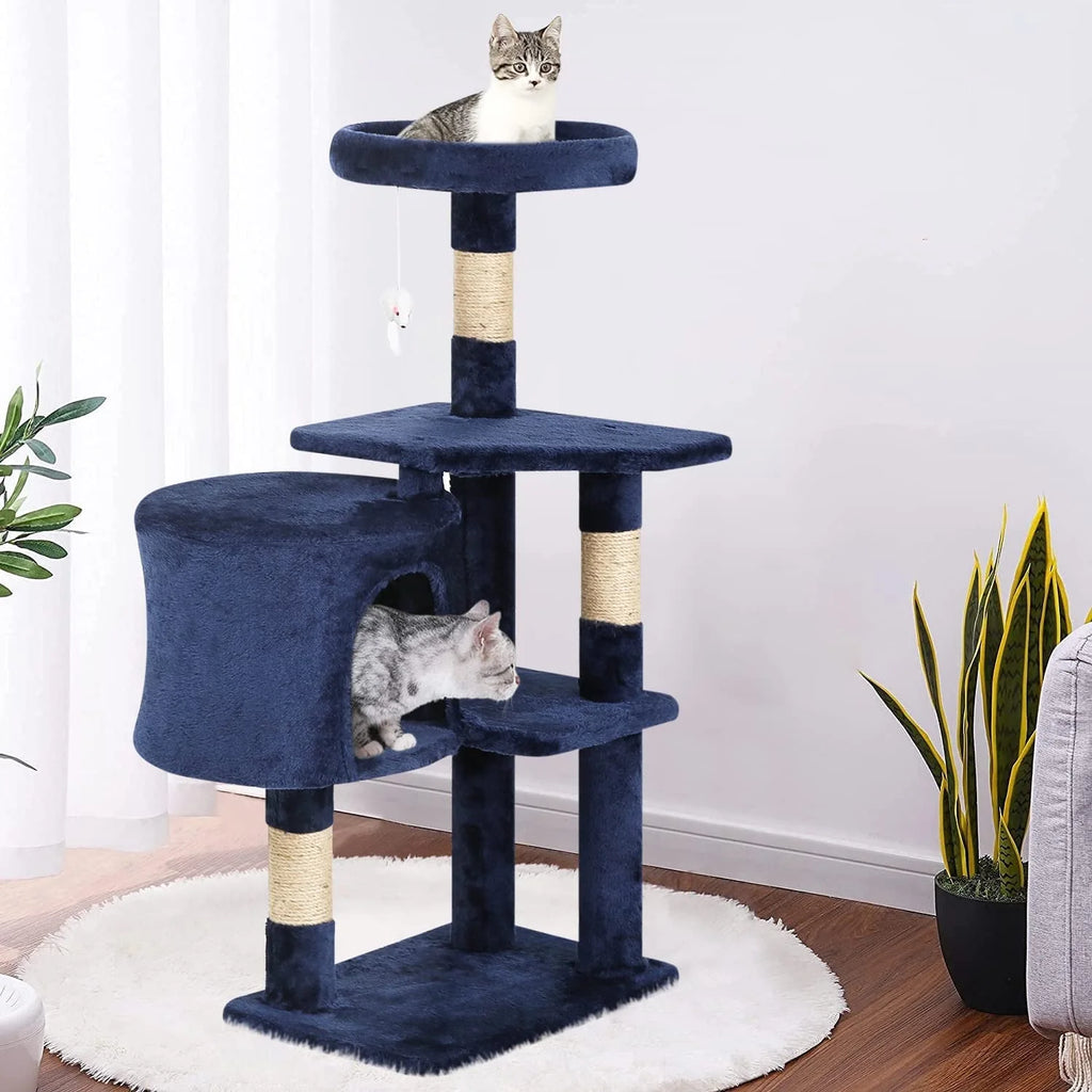 36 Inch Tall Cat Tree Cat Tower Cat Condo Multi-Level,Navy Blue