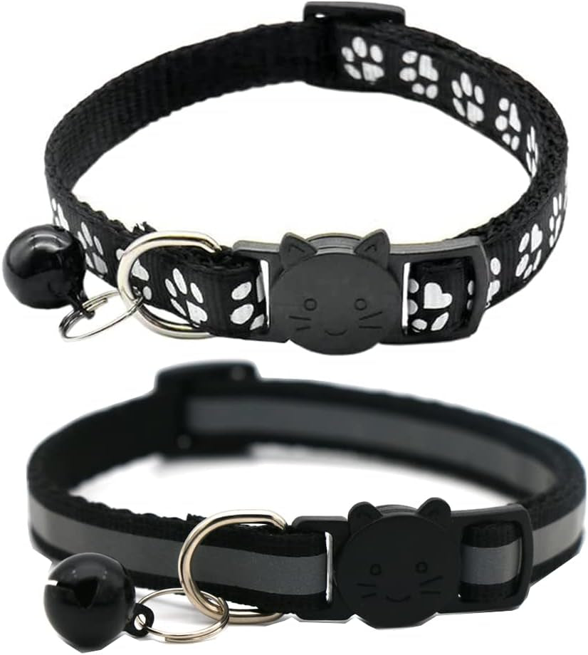 2 Pack Cat Collars Quick Release Reflective Kitten Collar with Bell & Safety Release (Black)