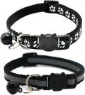 2 Pack Cat Collars Quick Release Reflective Kitten Collar with Bell & Safety Release (Black)