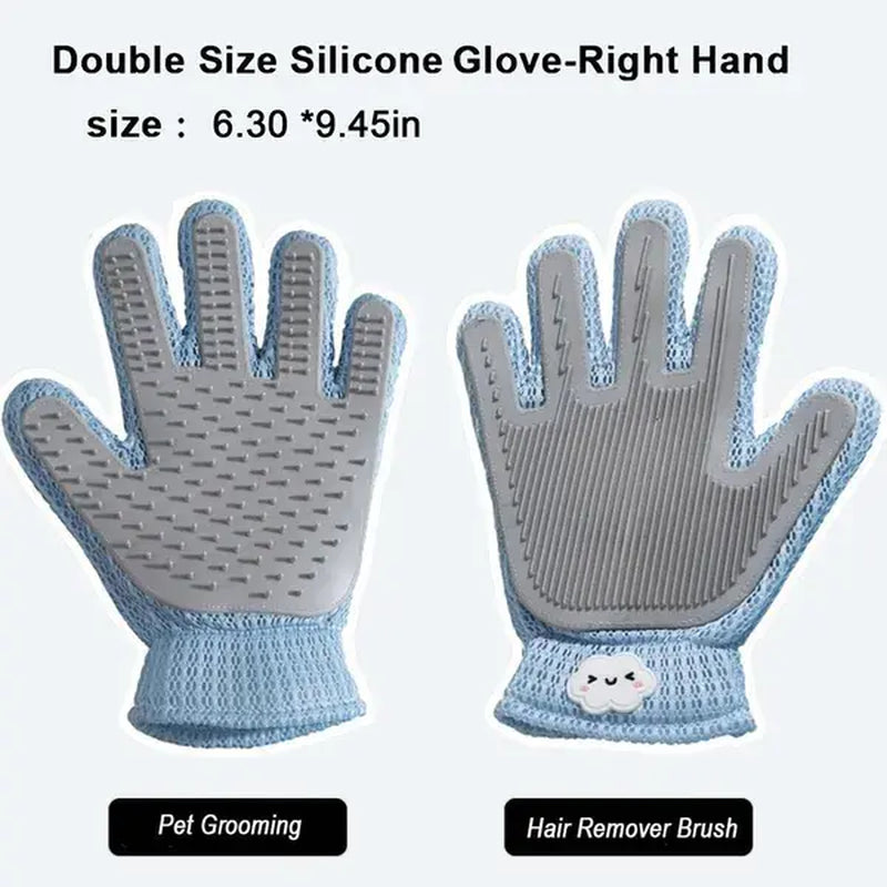 2-In-1 Pet Grooming Glove - Double-Sided Deshedding & Massage Brush for Cats or Dogs, Removes Loose Hair from Fur & Furniture, Ultra-Soft Easy-Clean Mitt-Single Glove